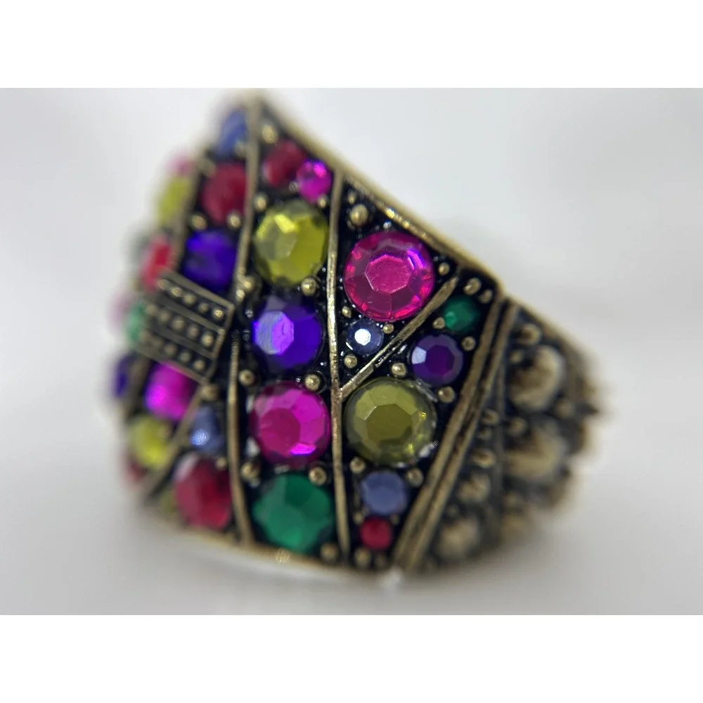 Bracelet Gold Tone Large Multicolor Rhinestone Bangle Hinged Statement Jewelry